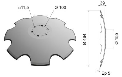 Concave Disc Blade Flat Center 464x5 D18 0005