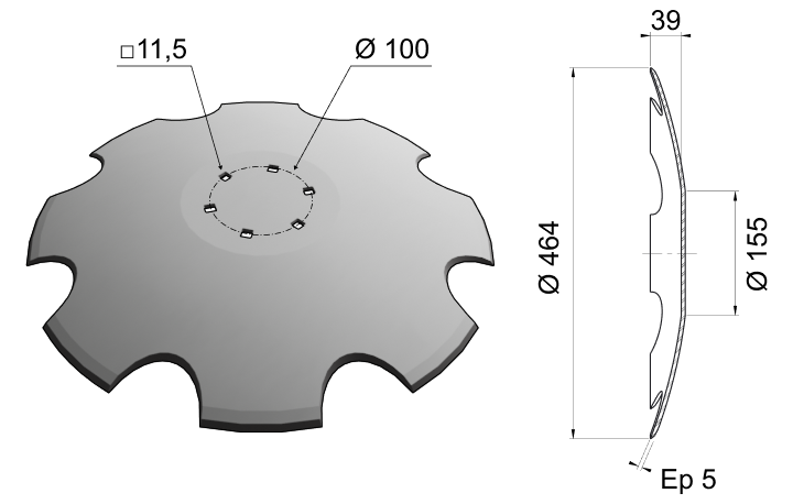 Concave Disc Blade Flat Center 464x5 D18 0005