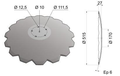 Concave Disc Blade Flat Center 515x6 D20 0014