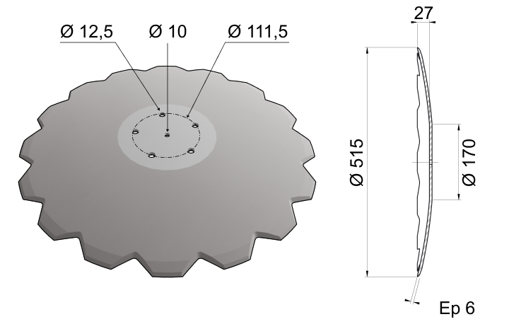 Concave Disc Blade Flat Center 515x6 D20 0014