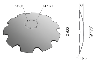 Concave Disc Blade Flat Center 622x6 D24 0046