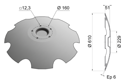 Concave Disc Blade Punched Center 610x6 D24 0023