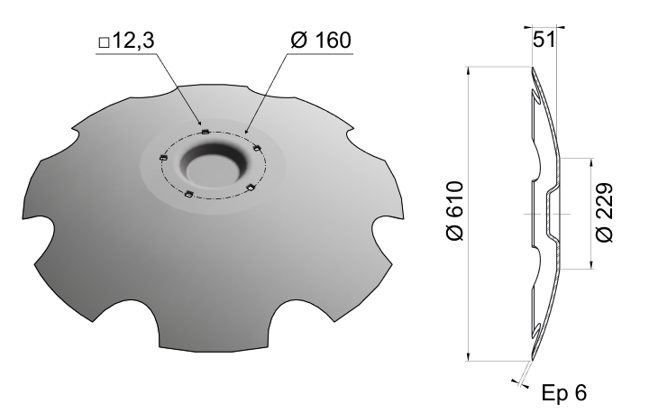 Concave Disc Blade Punched Center 610x6 D24 0023