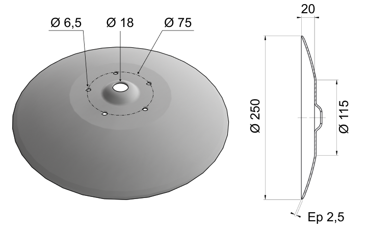 Concave Disc Blade Raised Center 250x2.5 D10 0002