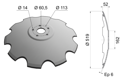 Concave Disc Blade Raised Center 519x6 D20 0021