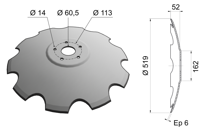 Concave Disc Blade Raised Center 519x6 D20 0021