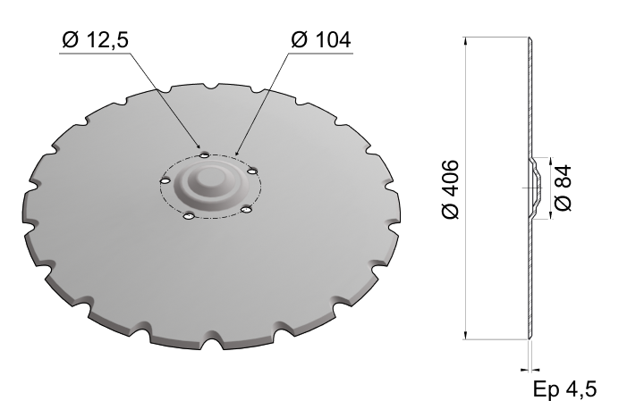 Flat Coulter Blade Raised Center 406x4.5 C16 0004