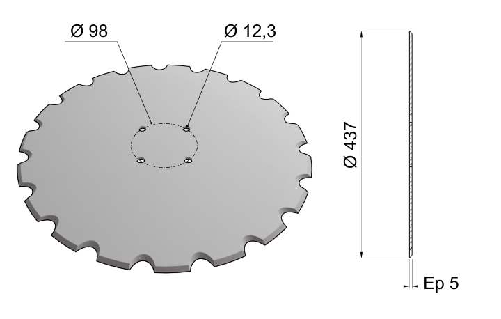 Flat Notch Coulter Blade 437x5 C17 0002