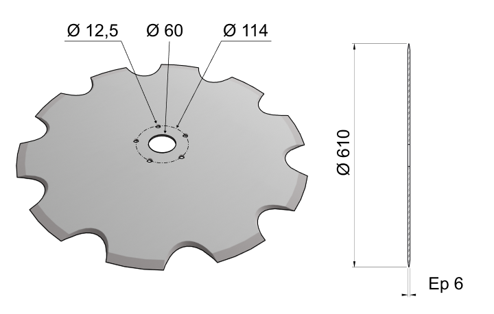 Flat Plain Coulter Blade 610x6 C24 0004